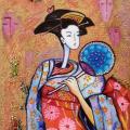 Japonaise à l'éventail sur toile - 24x19