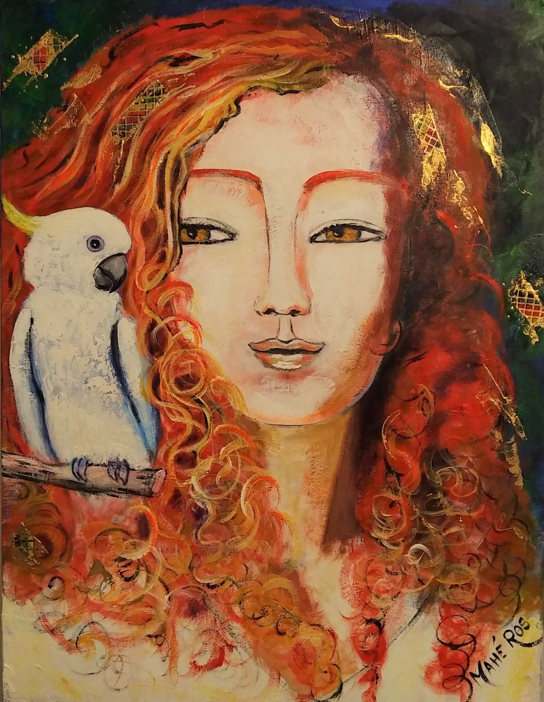 Femme au perroquet blanc 15p