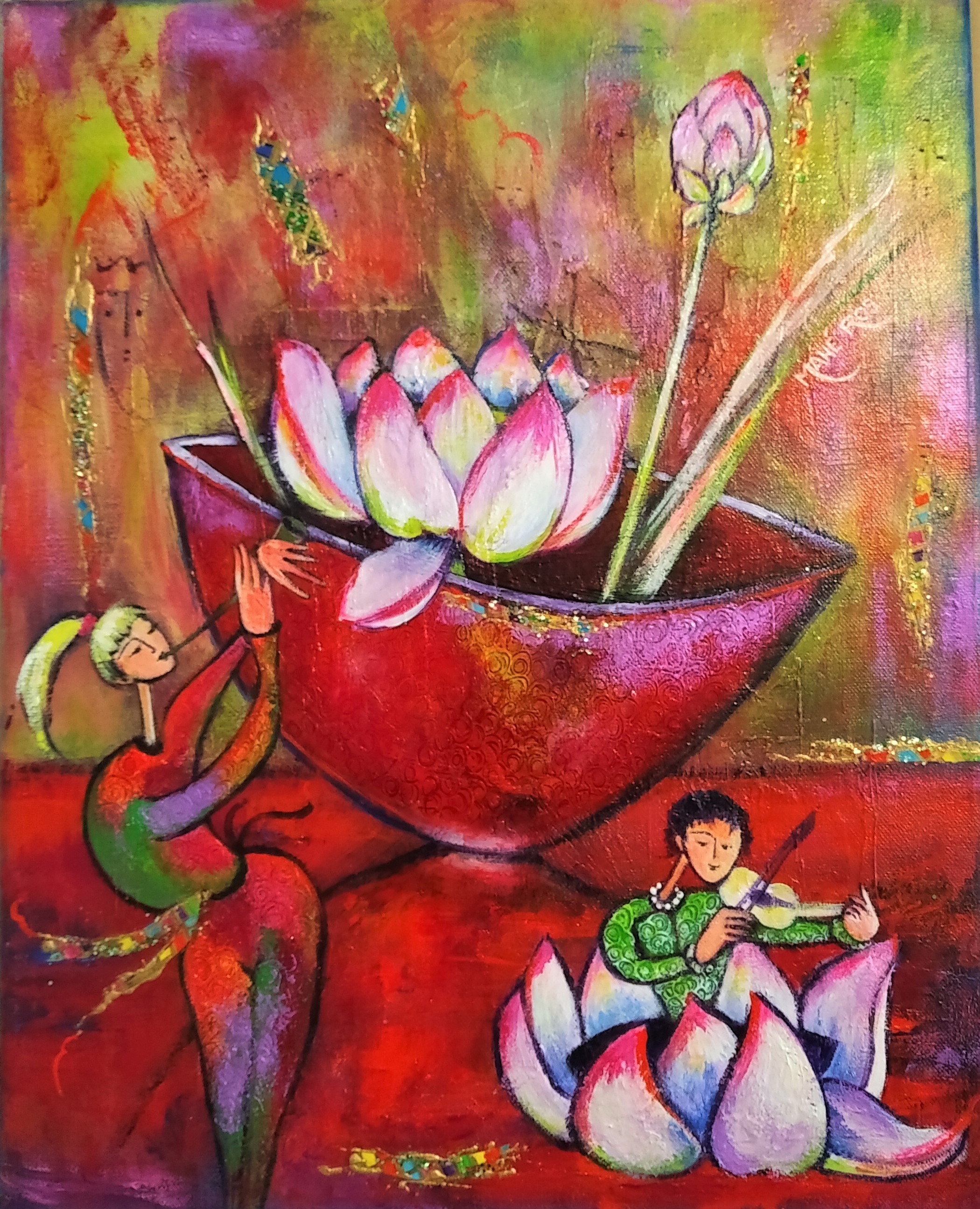 Poésie lyrique aux lotus - 41x33 -Vendu